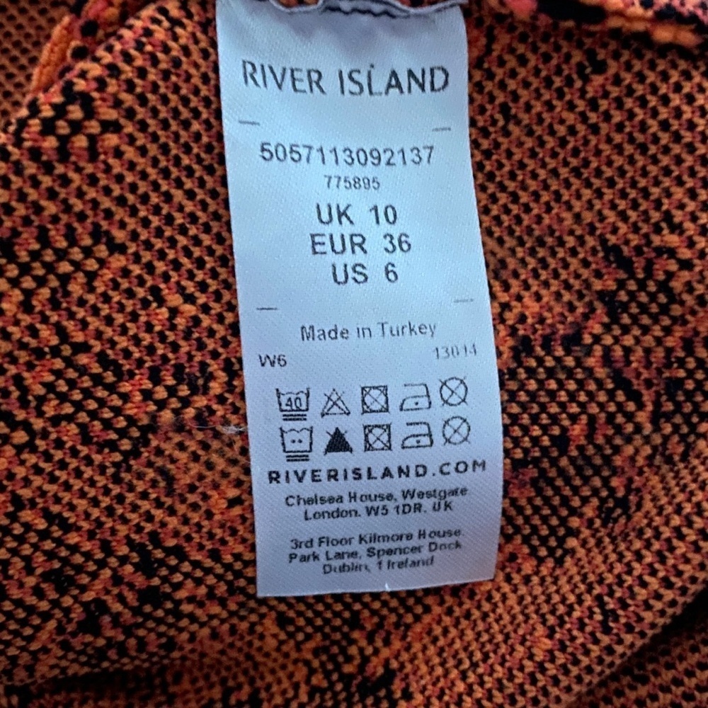 River Island Orange and Black Snake Print Mock Neck Bodycon Sexy Dress Sz S - Picture 5 of 5